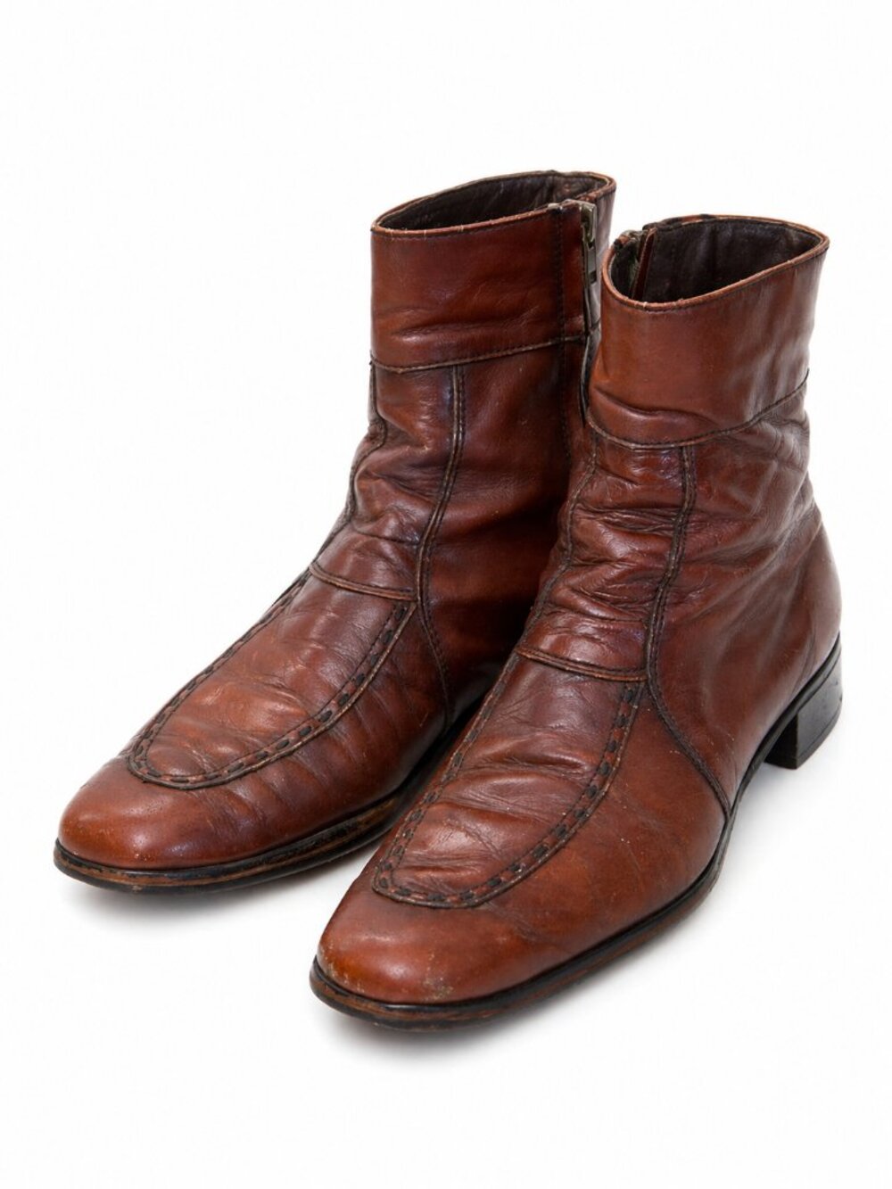 Vintage USA Made Beatle Boots Brown Leather Ankle Zip Mod Rock US 10